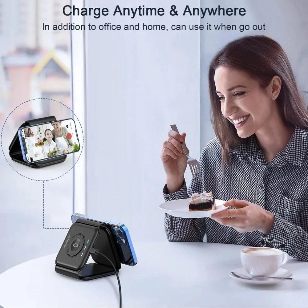 RTOPS 3-in-1 portable magnetic wireless charger in black